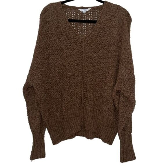 Time And Tru Brown V-Neck Loose Knit Sweater Size L (12-14) - Picture 1 of 7